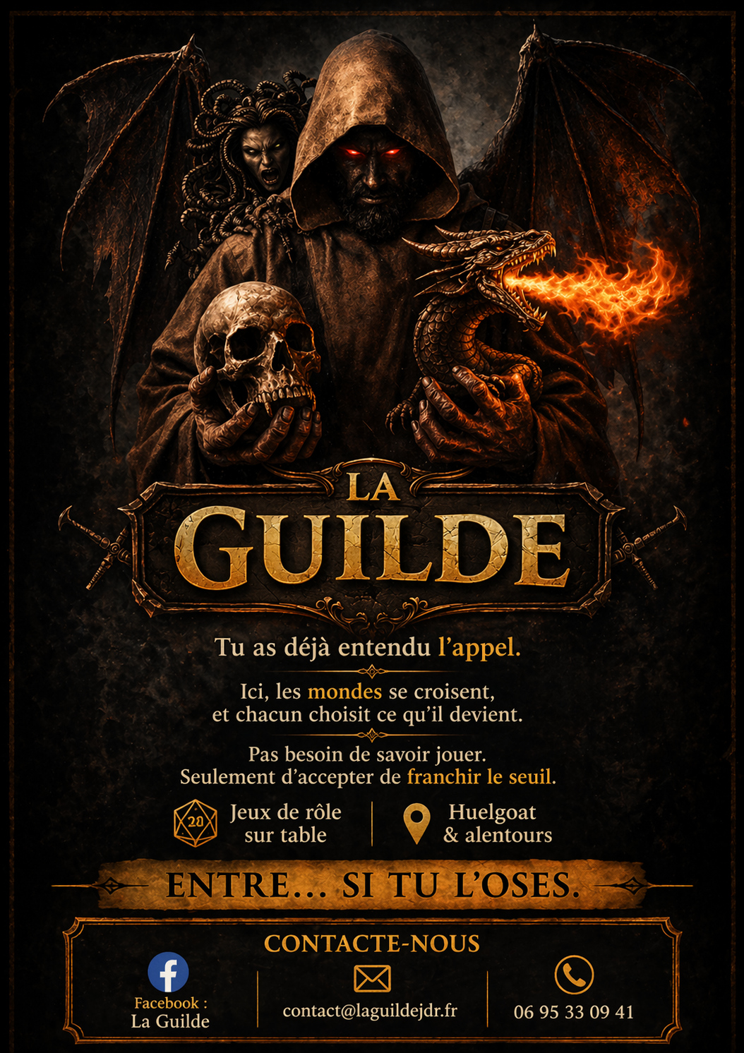 L’enseigne de La Guilde et ses créatures fantastiques